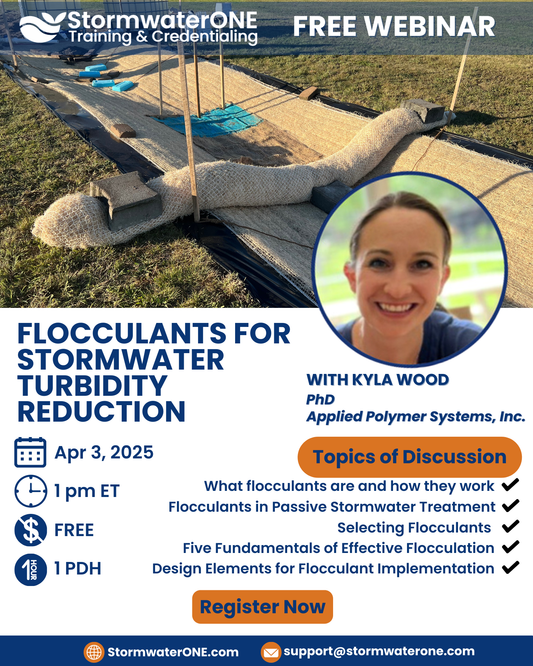 StormwaterONE Announces Upcoming Webinar: "Flocculants for Stormwater Turbidity Reduction"